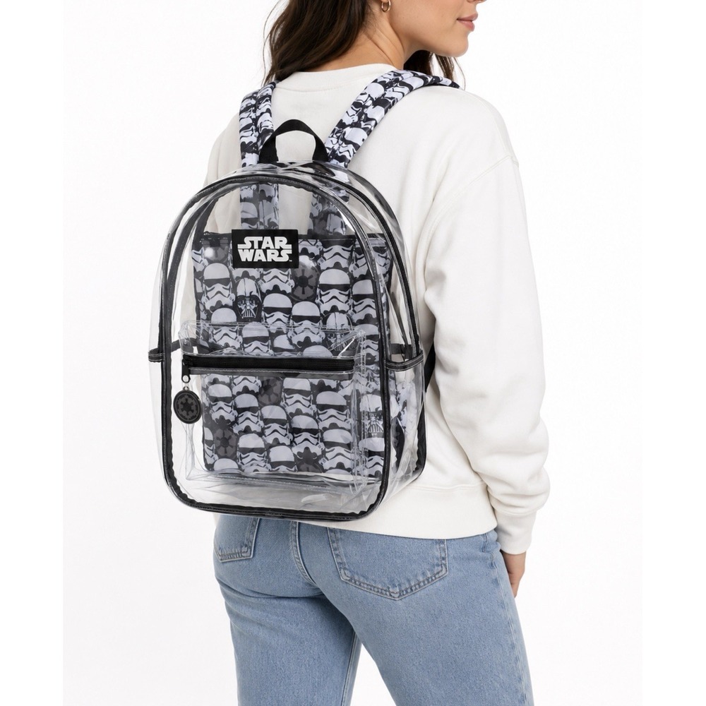 Star Wars Stormtrooper Clear PVC Backpack w Pouch NWT Stadium Disney Large NEW